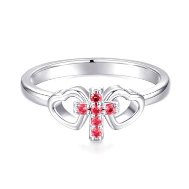 Imagem de DVAVA Anéis de coração de zircônia cúbica minúscula religiosa tamanho 1-5 anel com cruz para batismo, batizado, dedicação, presente de primeira comunhão para afilhada, Cobre, Zircônia cúbica