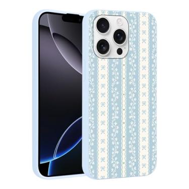 Imagem de Vulfwela Linda capa de telefone listrada azul para iPhone 16 Pro Max Bow Case 17.5 cm, estética moderna estampa floral design à prova de choque anti-arranhões fina flexível silicone Funda capa para