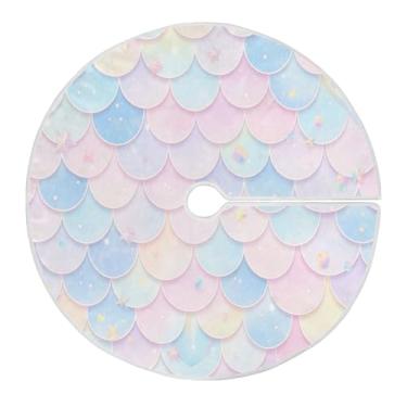 Imagem de Blueangle Saia de árvore de Natal com escamas de sereia de 120 cm - poliéster macio e resistente a rugas, decoração de férias para festas de Natal, árvore festiva e decoração de casa (692)