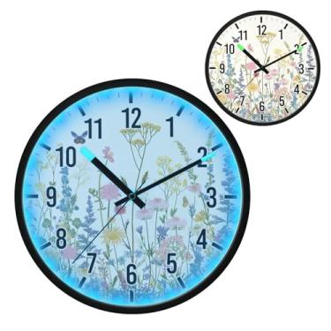 Imagem de Blueangle Relógio de parede LED que brilha no escuro e ativado por voz, silencioso design de ervas e flores coloridas de 30,5 cm, operado por bateria para decoração de quarto e sala de estar (28)