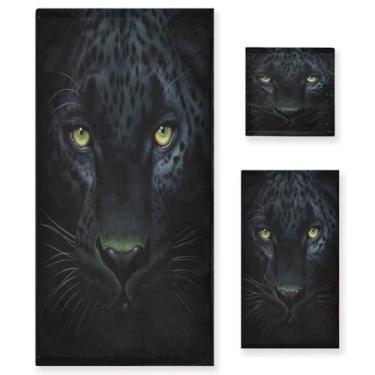 Imagem de Blueangle Conjunto de toalhas Pantera Negra Negra - 3 peças de toalhas de banheiro macias absorventes para spa e decoração de casa (inclui banho, toalha de mão e toalha) #687