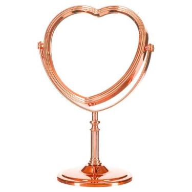 Imagem de Espelho De Mesa Dupla Face Decorativo Coração Rosê Banheiro Quarto Pen