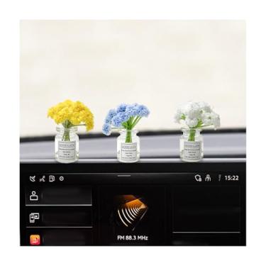 Imagem de NYTKL 3 peças de decoração de painel de flores para carro, vaso de hortênsia fofo e engraçado, enfeite de espelho retrovisor, mini hálito falso de bebê, margarida, charme, decoração de painel para