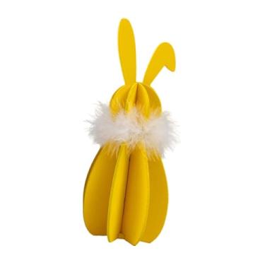 Imagem de predolo Decoração de mesa com coelhinho da Páscoa, enfeite para festa, placa de madeira com coelhinho da Páscoa para escritório, estilo fazenda, Amarelo