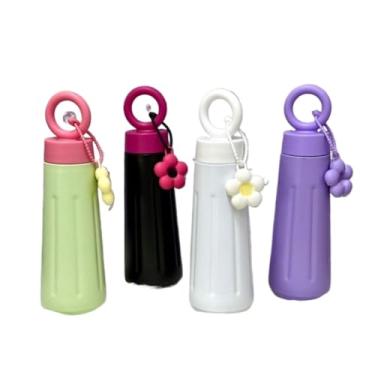 Imagem de Garrafa Térmica de Aço Inoxidável 316 com Alça e Chaveiro - Mantém Bebidas 12h Frias ou 6h Quentes, 450ml, Ideal para Academia, Trabalho e Viagem(Preto)