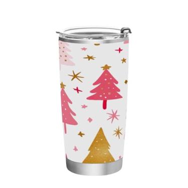 Imagem de STAYTOP Copo de aço inoxidável de árvore de Natal de 590 ml, copo de café isolado com tampa e canudo, caneca de café de viagem de parede dupla para bebidas quentes e frias