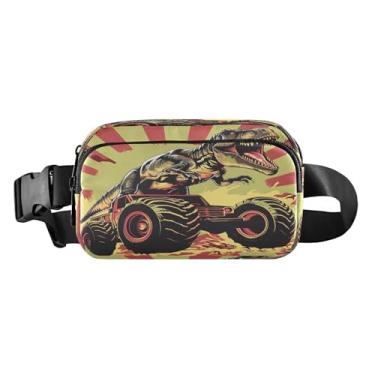 Imagem de CEBUGI Pochetes de caminhada para homens, mulheres, dinossauros e caminhões, modernas, resistentes à água, com cinto ajustável para treino, viagem, corrida