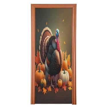 Imagem de Qilmy Decoração de capa de porta 91 x 248 cm tecido grande placa de decoração de festa de Halloween para porta da frente Ação de Graças peru varanda decoração externa janela parede 422