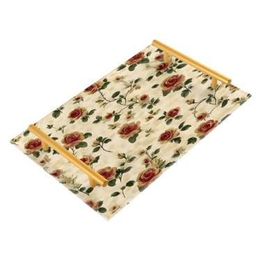 Imagem de Wassud Bandeja de banheiro com alças vintage floral acrílico organizador de perfume para banheiro cozinha balcão 30 x 20 cm