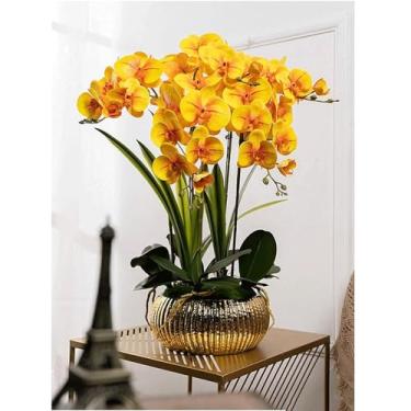 Imagem de LMJYU Orquídeas falsas 5 s flores artificiais Phalaenopsis 71 cm flor artificial com vaso conjunto de vaso falso moderno falso floral artificial flores artificiais