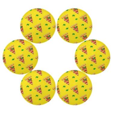 Imagem de Wassud Jogo americano conjunto de 6 tapetes de mesa redondos de pizza deliciosos para cozinha e jantar, laváveis e resistentes ao calor, decoração de mesa 39 cm