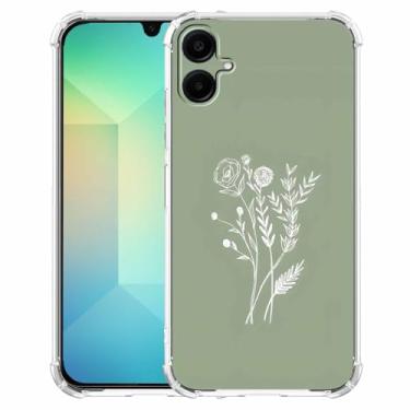 Imagem de malegaon Flor Verde Estética Abstrato Minimalismo Padrão Floral, Capa Completa de TPU Macio Moderno para Samsung Galaxy A06