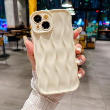 Imagem de Capa de telefone com moldura ondulada encaracolada projetada para iPhone 15, linda estampa de ondulação de água, TPU macio, ajuste fino, capa traseira para mulheres e meninas, branca