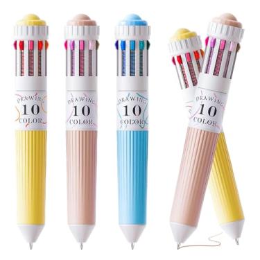 Imagem de ArvezVoy 3 canetas multicoloridas em uma, canetas esferográficas coloridas retráteis 10 em 1 para escritório, material de volta às aulas, 28 cores