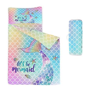 Imagem de Datura home Tapete de soneca espacial – Saco de dormir sereia azul com travesseiro removível – creche e festas do pijama pré-escola jardim de infância para crianças meninos meninas (127 cm x 53 cm sereia azul)