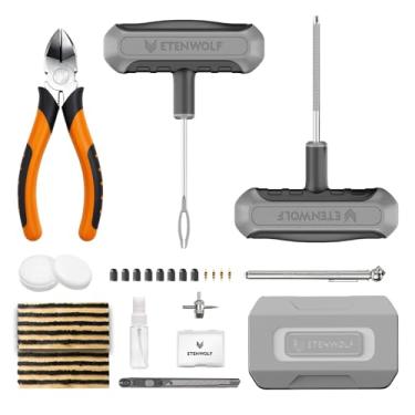Imagem de ETENWOLF Kit de reparo de pneu 42 peças, kit de plugue de pneu resistente para consertar furos, ferramenta de reparo de pneu com plugues para carro, motocicleta, ATV, jipe, caminhão, trator, cinza