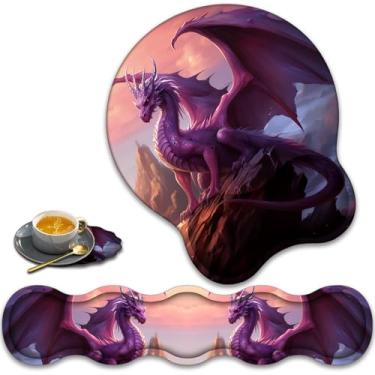 Imagem de Almofada de descanso de pulso para teclado + suporte para descanso de pulso + conjunto de porta-copos em forma de renda. Tapete de mouse antiderrapante para alívio ergonômico da dor no pulso para casa