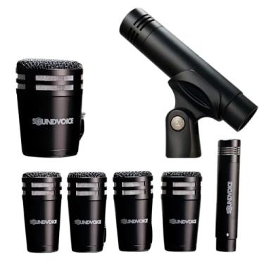 Imagem de Kit com sete microfones para bateria com condensadores e dinâmicos, ideal para captação completa do conjunto