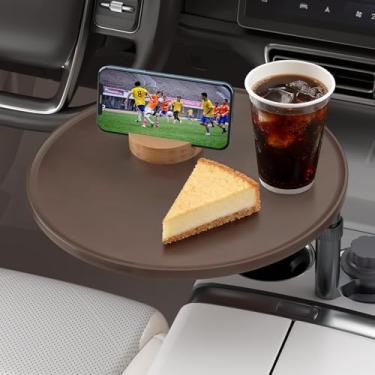 Imagem de AXVLU Bandeja de carro e mesa de carro para laptop, suporte de laptop de madeira com rotação de 360° de altura ajustável e suporte de copo compatível com Tesla modelo Y/3/S EVs/a maioria dos veículos