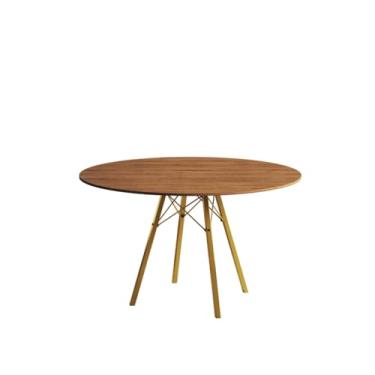 Imagem de Mesa de Jantar London Base de Ferro Modelo Tubular 4 Pés Tampo de Madeira 90cm Redondo