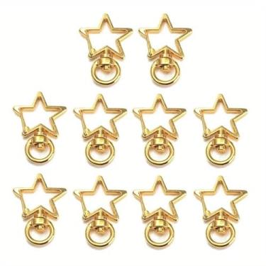 Imagem de 15 peças de fechos de garra de lagosta giratórios de metal com estrela/lua, gancho giratório para cordão, suprimentos de bricolage, chaveiro para fabricação de joias (15 peças, dourado)