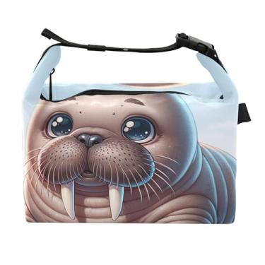 Imagem de TSENQUE Lancheira personalizada com estampa de animal de morsa para mulheres, lancheira floral de animais para trabalho, bolsa térmica portátil para adultos