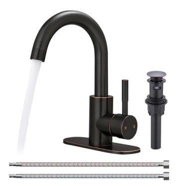 Imagem de Fransiton Torneiras de banheiro, torneira de pia de bar orifício único para banheiro cozinha campistas com placa de deck torneira externa vaso lavatório de casa de fazenda (bronze polido a óleo - C)