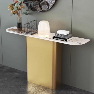 Imagem de Mesa de console, mesa de console dourada, mesa de sofá moderna com base de metal, moldura de ferro estável, mesa de entrada retangular para sala de estar, corredor, hall de entrada, escritório (cor