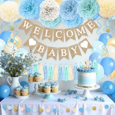 Imagem de Decorações de chá de bebê CrazyJan Blue para menino com banner e balõe