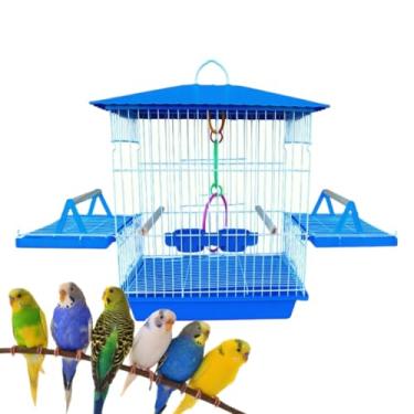 Imagem de Gaiola para calopsita Mais Jogo de Argola Com Varandas Laterais teto plástico(Azul)