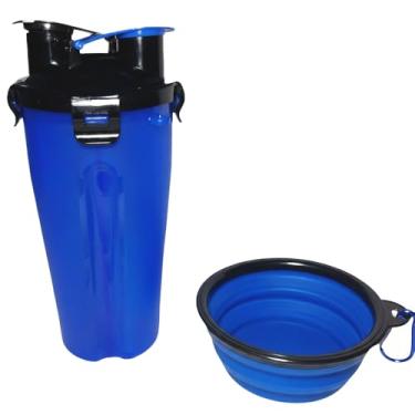 Imagem de Garrafa de Viagem Pet 2 em 1: Porta Água e Ração com Tigela Retrátil Acoplada – Ideal para Passeios e Viagens (Cores: Preto, Vermelho, Branco ou Azul) (Azul)