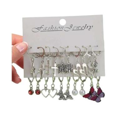 Imagem de Conjunto De Brincos De Liga Em Forma De Borboleta, Rosa, Flor, Cruz E 