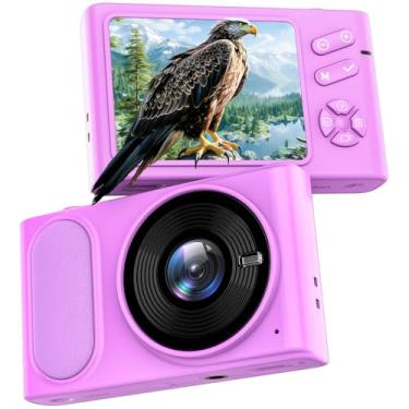 Imagem de Câmera digital atualizada 2025 4K, aponte e atire com tela IPS de 2,8 polegadas, vídeo 4K de 48 MP, zoom 16X, modo macro, flash - câmera compacta para iniciantes (moderna, roxa)