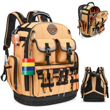 Imagem de Mochila de ferramentas, mochila durável para eletricista, bolsa de ferramentas para HVAC com base moldada à prova d'água, argila amarelada rústica