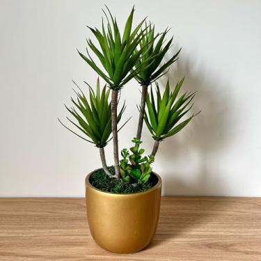 Imagem de Arranjo de Dracena Artificial no Vaso Dourado, Decoração de Mesa, Arranjo planta artificial