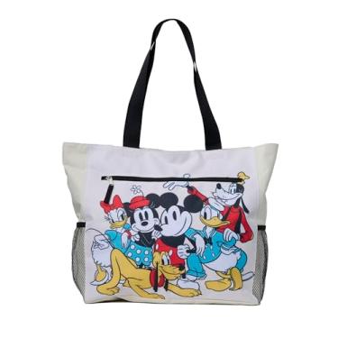 Imagem de Disney Mickey Stitch Bolsa feminina com zíper e bolsos laterais de malha para viagem na praia, Mickey Cream, One Size