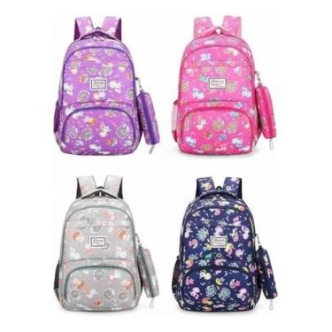 Imagem de Mochila Escolar Com Estojo Estampada A Prova DAgua, Rosa