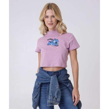 Imagem de Blusa Cropped Feminina Stitch Manga Curta Disney-57063, Lilás, M