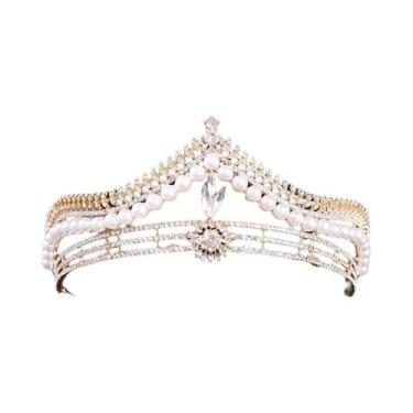 Imagem de Tiaras De Casamento Em Cristal Dourado, Coroas De Noiva Com Strass Par
