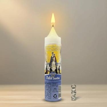 Imagem de Vela Encantada Nossa Senhora Do Bom Parto, Parafina, Branca, 60g, 12,5cm Altura, com Medalha em Níquel