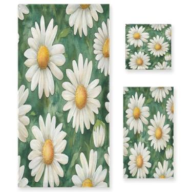 Imagem de xigua White Daisies Conjunto de toalhas de banheiro absorvente macio 3 peças toalha de banho toalha de mão toalhas decorativas para banheiro, academia, hotel, praia, piscina