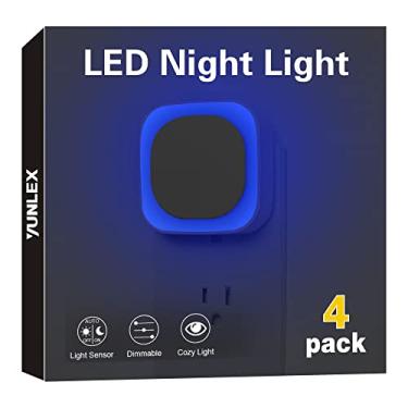 Imagem de YUNLEX Pacote com 4 lâmpadas noturnas reguláveis, luz noturna azul, sensor automático do crepúsculo ao amanhecer, luz noturna LED, brilho suave, luz difusa para banheiro, corredor, escadas, cozinha