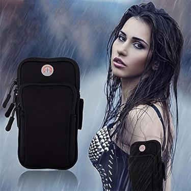 Imagem de Braçadeira esportiva com bolsa de cintura, cinto de corrida ajustável para celular, bolsa leve com zíper para caminhadas, corrida, ciclismo, com alça de braço (preto)