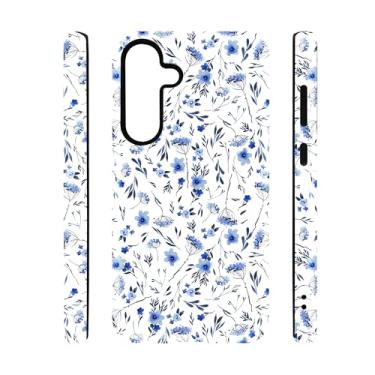 Imagem de qizjio Linda capa de telefone floral para Samsung Galaxy S25 Plus, capa de flor azul estética para meninas adolescentes mulheres crianças