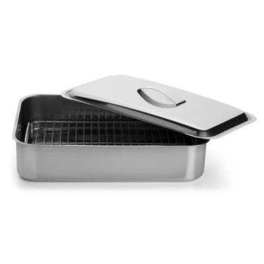 Imagem de Travessa Assadeira De Inox Com Grelha E Tampa Grande Forma Para Assar 