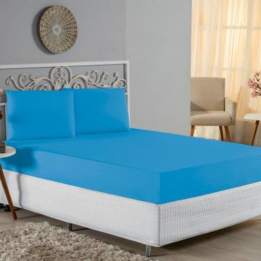 Imagem de Jogo De Cama King Nobre 3 Peças Lençol Com Elástico De 30cm De Altura Malha 100% Algodão - Turquesa