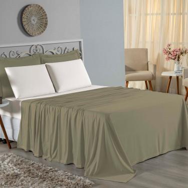 Imagem de Jogo De Cama King Nobre 4 Peças Lençol Com Elástico De 30cm De Altura Malha 100% Algodão - Avelã / Palha