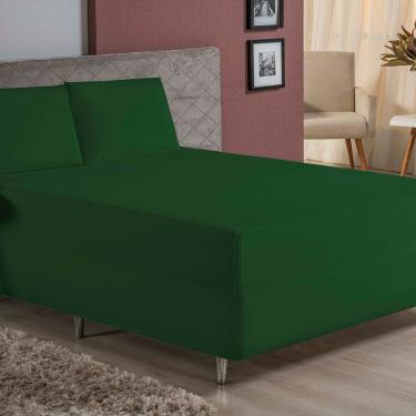 Imagem de Jogo De Cama Queen Nobre 3 Peças Luva De Box 55cm De Altura Malha 100% Algodão - Verde-bandeira