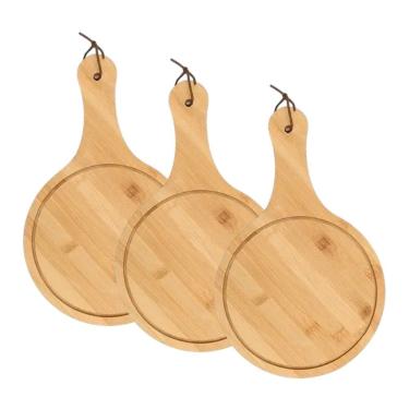Imagem de Kit 3 Tábua De Corte Para Servir Frios Pizza Bambu Redonda Mek 32x20cm