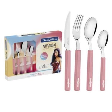 Imagem de Faqueiro Tramontina Mulher Maravilha 1984 16 peças Aço Inox, Rosé